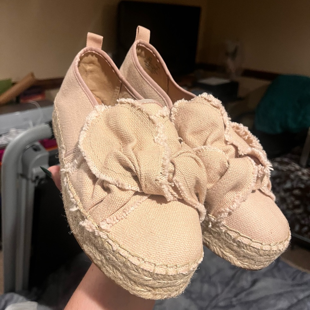 Sam Edelman Blush Pink Canvas Espadrille Platform Slip-Ons